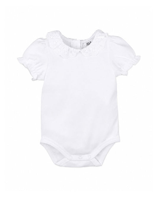 Girls Lace Collar S/S Bodysuit- Cloud