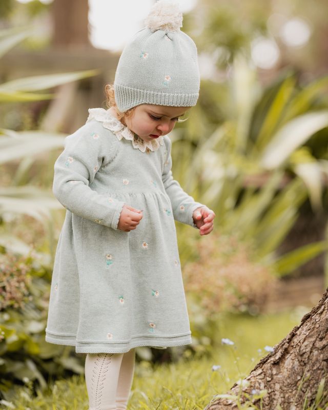 Fern  Emb. Knitted Dress - Sage