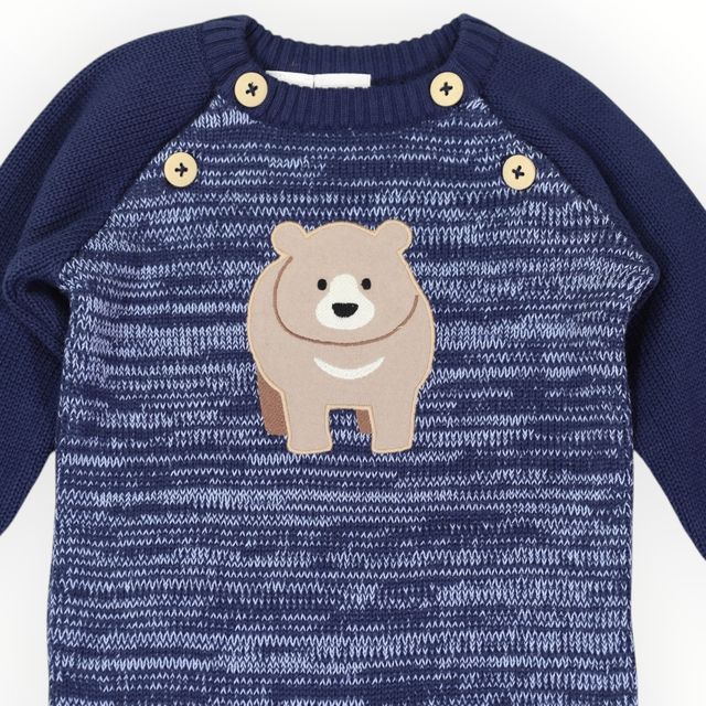 Bear Fleck Knit Romper - Blue