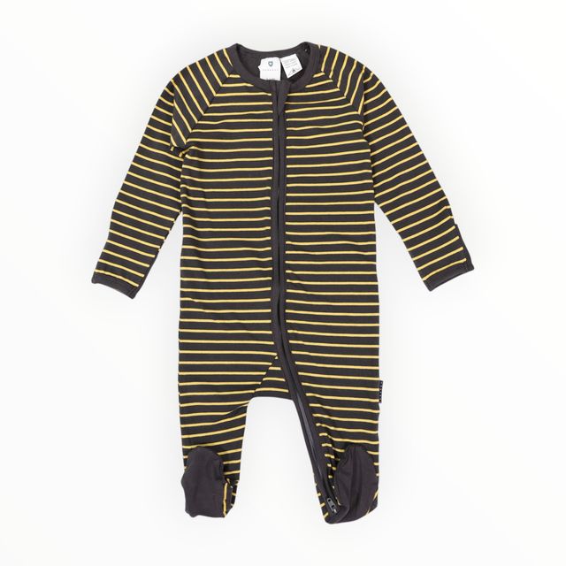Striped Zip Cotton Romper - Charcoal