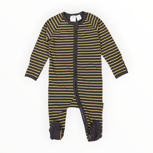 Striped Zip Cotton Romper - Charcoal