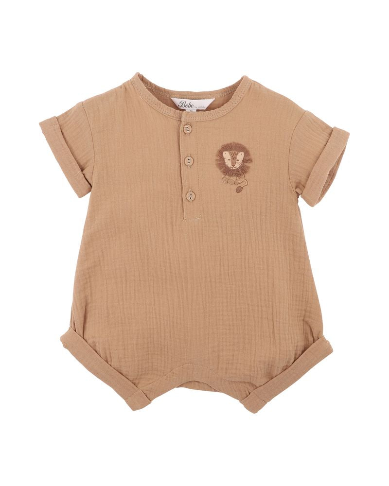 Sway Textured Emb Lion Romper - Coffee