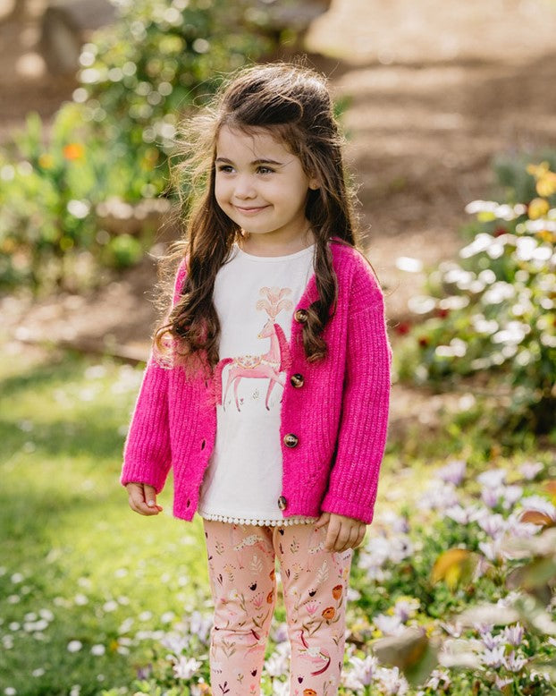 Girls Pink Cardigan - Fuchsia Pink