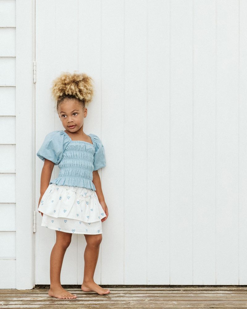 Piccolina Shirred Balloon Top - Baby Blue