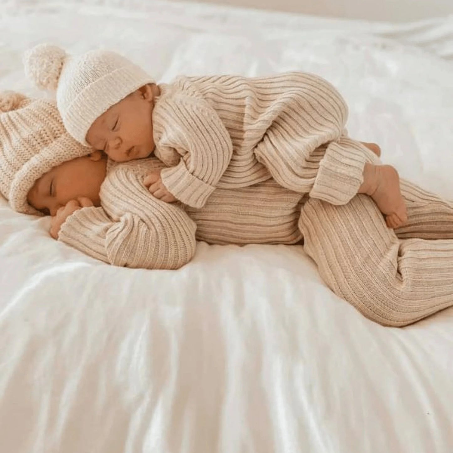 Knitted Cotton Ribbed Romper - Honey Milk