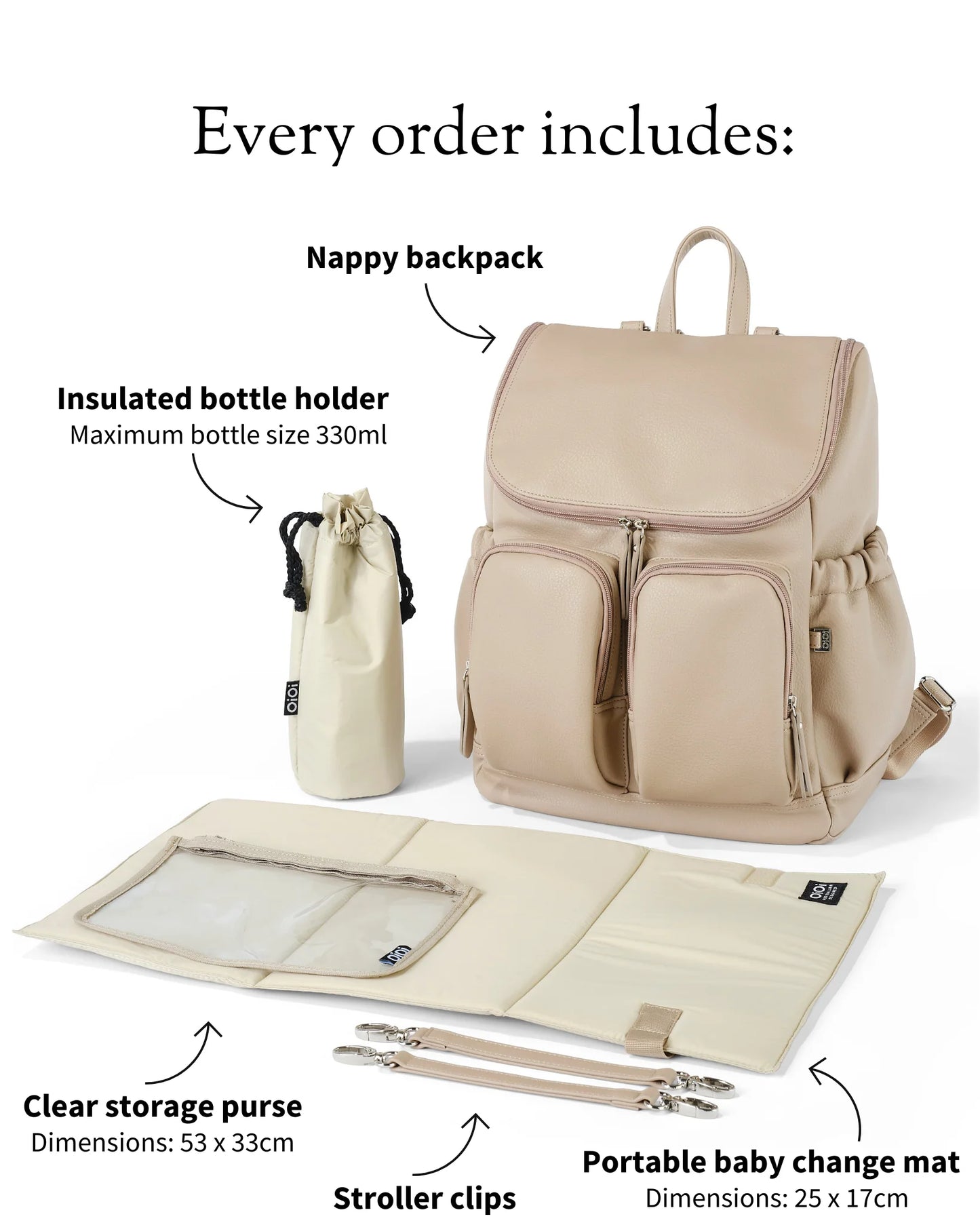Signature Nappy Backpack - Oat Vegan Leather
