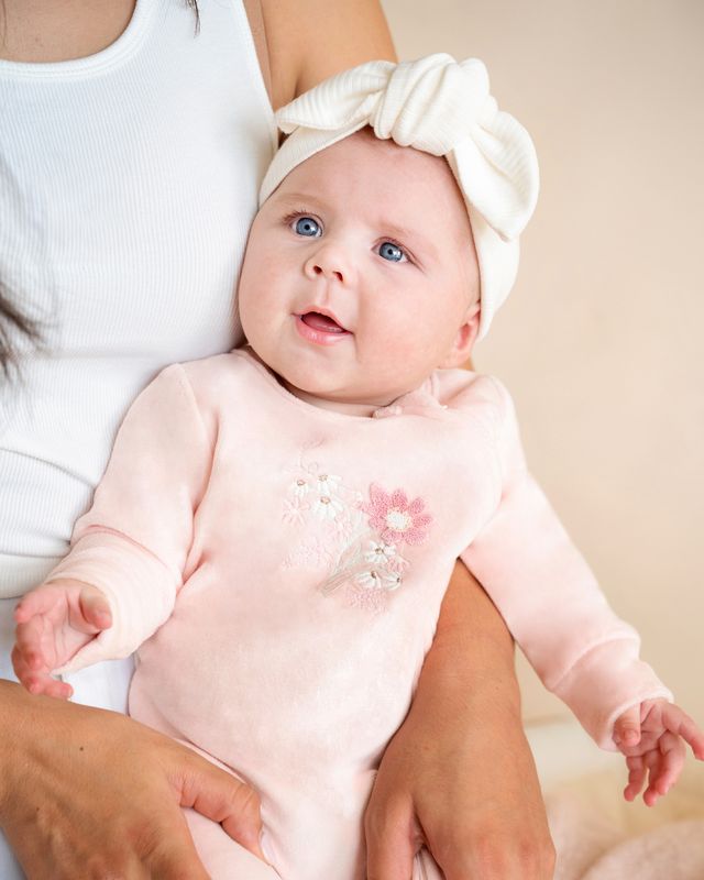 Fern velour Zip Onesie - Pale Pink