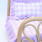 Frilled Purple Gingham Doll Blanket + Pillow Set