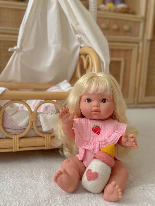 Dolls Strawberry Frilled Bib & Diaper Set - 34-38cm