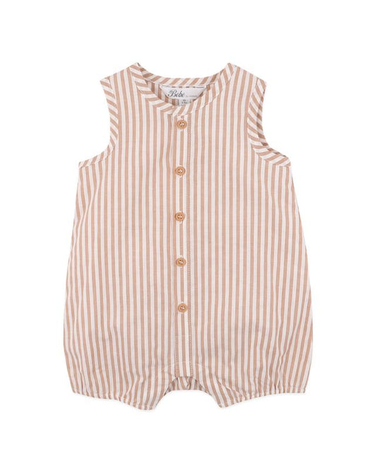 Brady Woven Romper - Caramel Stripe