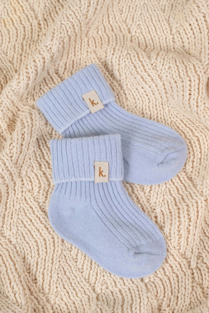 Cotton Ribbed Baby Socks 0-6M - Blue