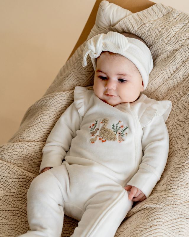 Emmy Velour Zip Onesie - Snow
