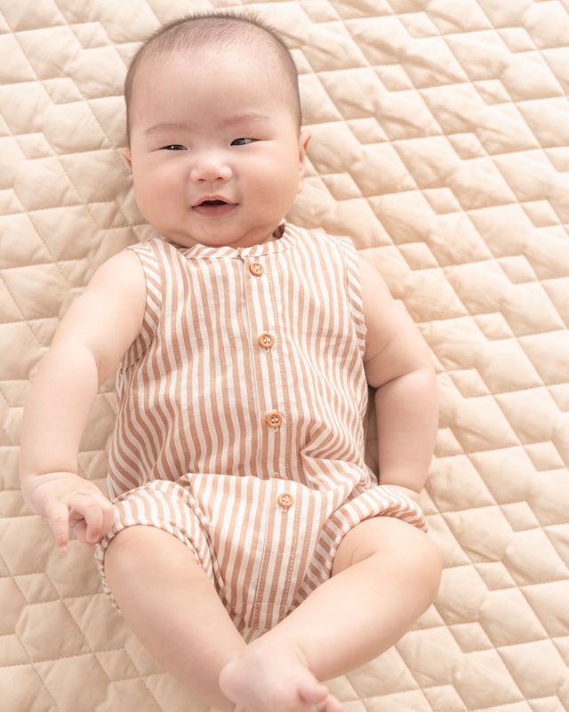 Brady Woven Romper - Caramel Stripe