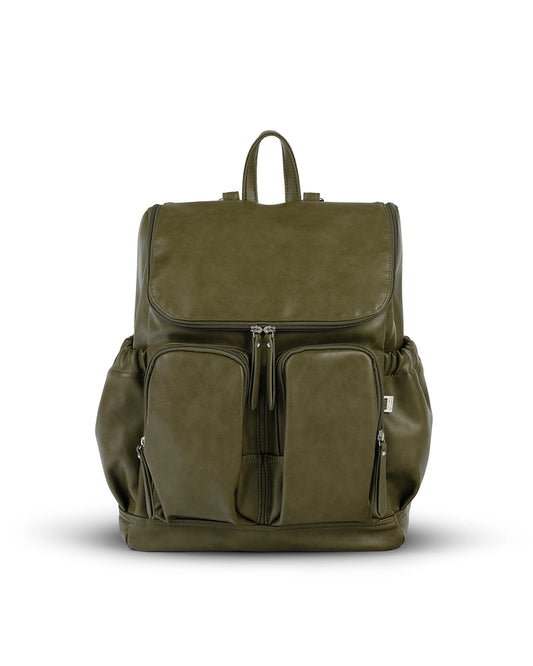 Signature Nappy Backpack - Olive Vegan Leather