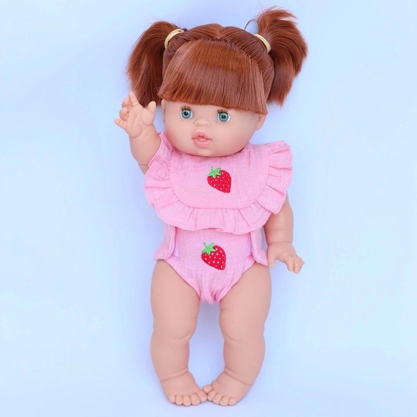 Dolls Strawberry Frilled Bib & Diaper Set - 34-38cm