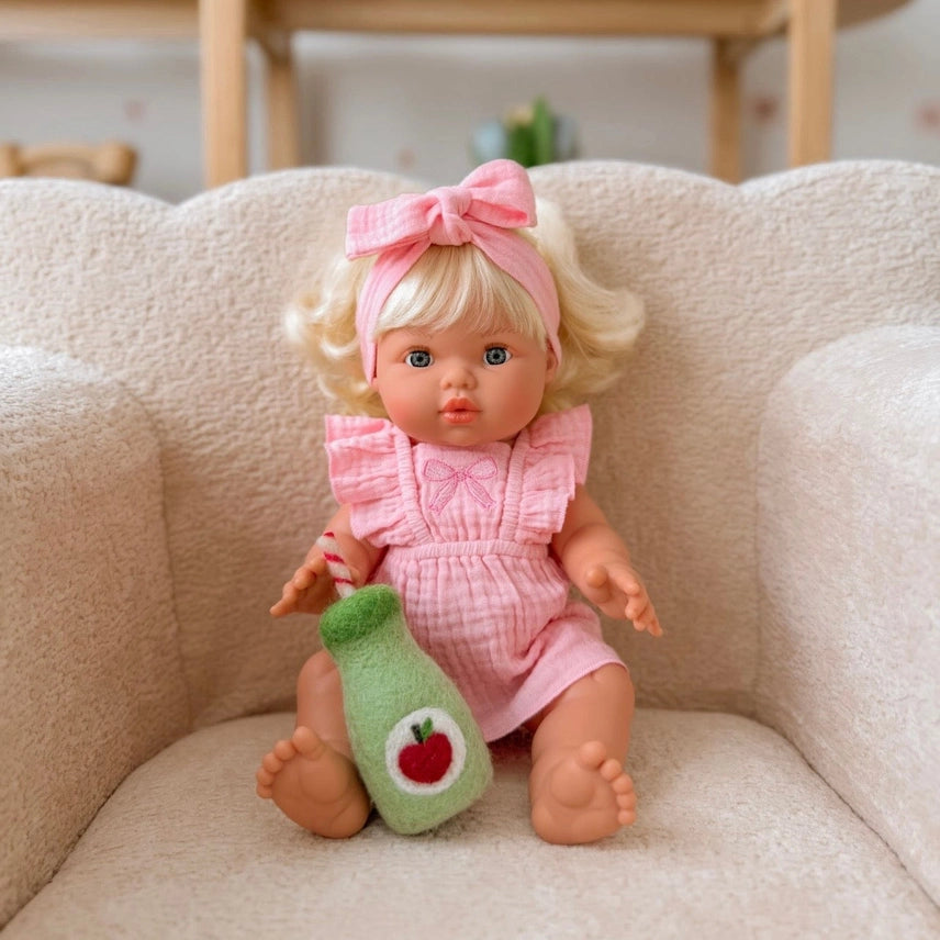 Petal Pink Dolls Bow Dress Headwrap and Bloomers - 3 Pce Set
