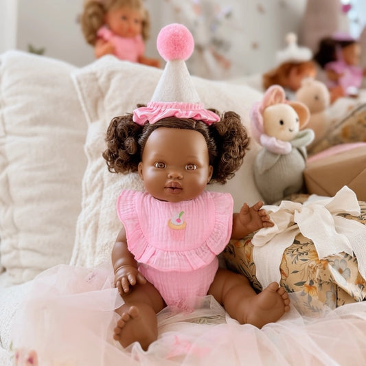 Dolls Pink Birthday Cupcake Bib & Diaper Doll Set - Fits 34-38cm