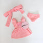 Petal Pink Dolls Bow Dress Headwrap and Bloomers - 3 Pce Set