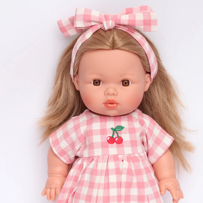 Dolls Blush Cherry  Gingham Chloe Gingham Dress - Fits 34-38cm