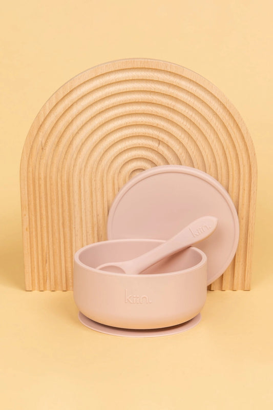 Silicone Suction Bowl w Lid & Spoon - Blossom