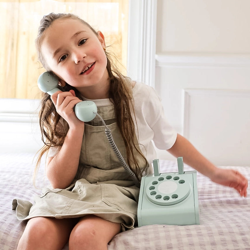 Wooden Rotary Telephone - Aqua Green