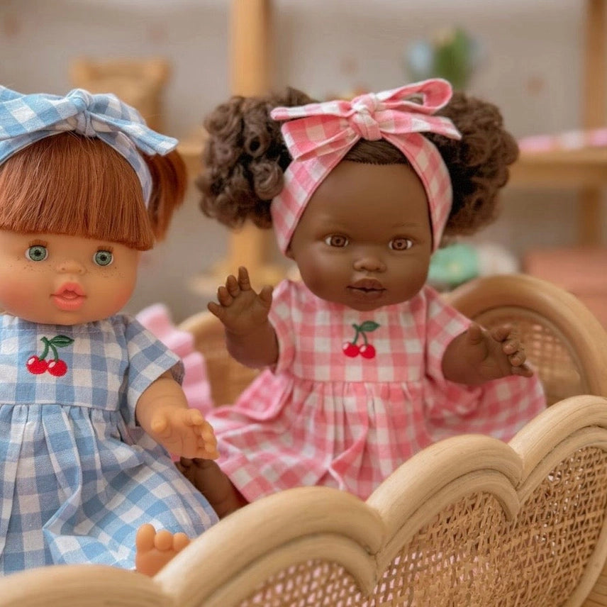 Dolls Blush Cherry  Gingham Chloe Gingham Dress - Fits 34-38cm