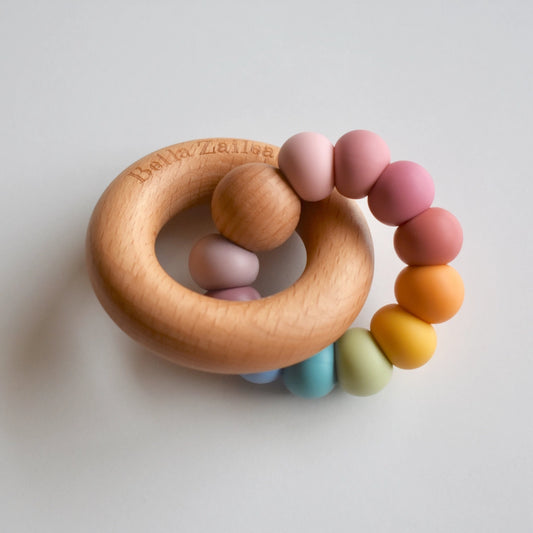 Vintage Silicone & Beech Wood Nova Teether - Rainbow