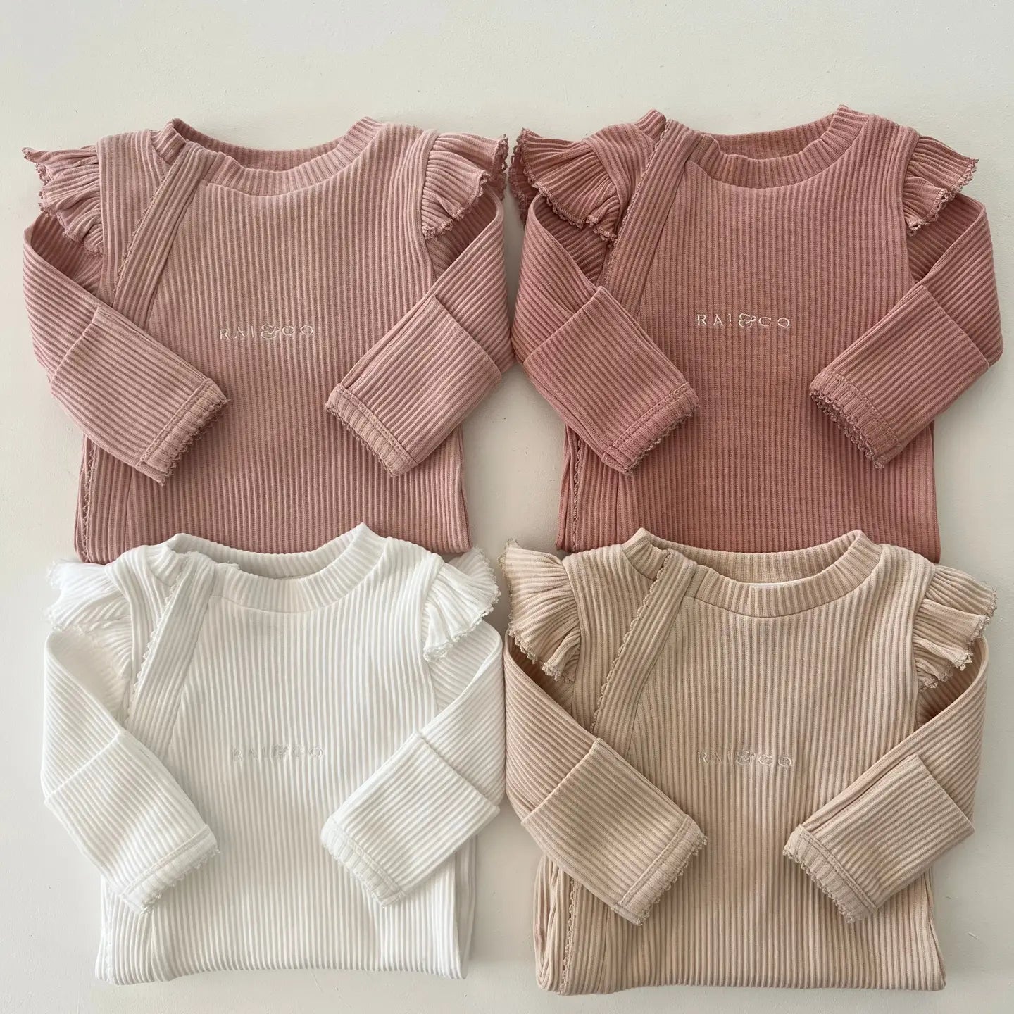 Frill Ribbed Jumpsuit - Powder Pink