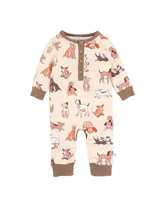 Cool Dogs L/S Henley Romper - Cool Dogs Print