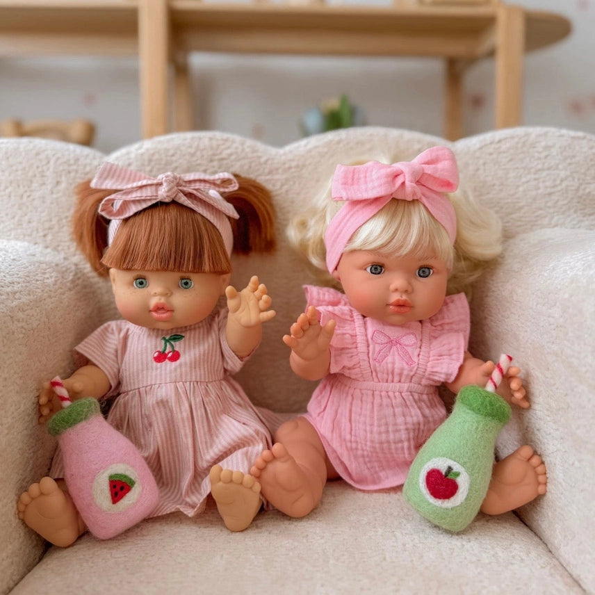 Petal Pink Dolls Bow Dress Headwrap and Bloomers - 3 Pce Set