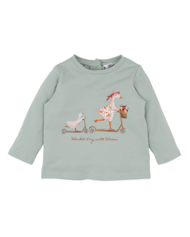 Emmy Ducks On Scooter L/S Tee - Dusky Sage