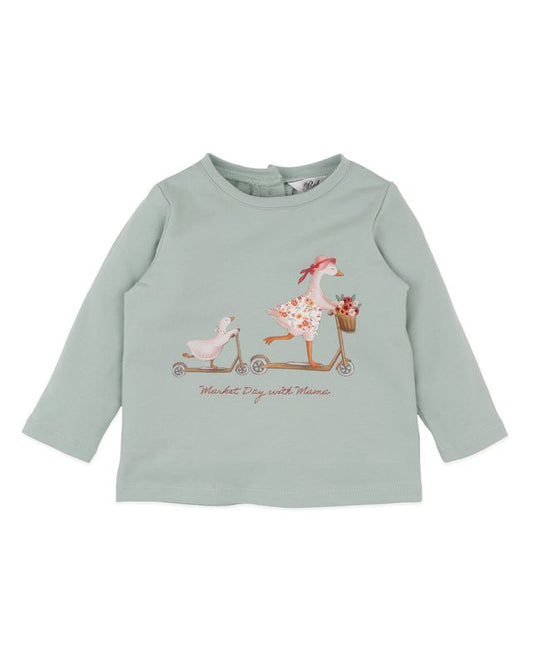 Emmy Ducks On Scooter L/S Tee - Dusky Sage