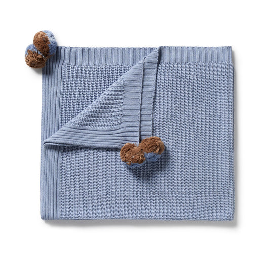 Organic Knitted Blanket - Blue Speckle