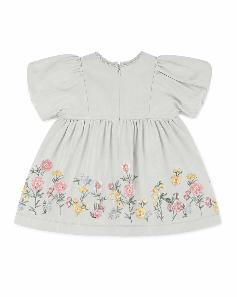 Pia Embroidered Hem Dress - Dusky Sage