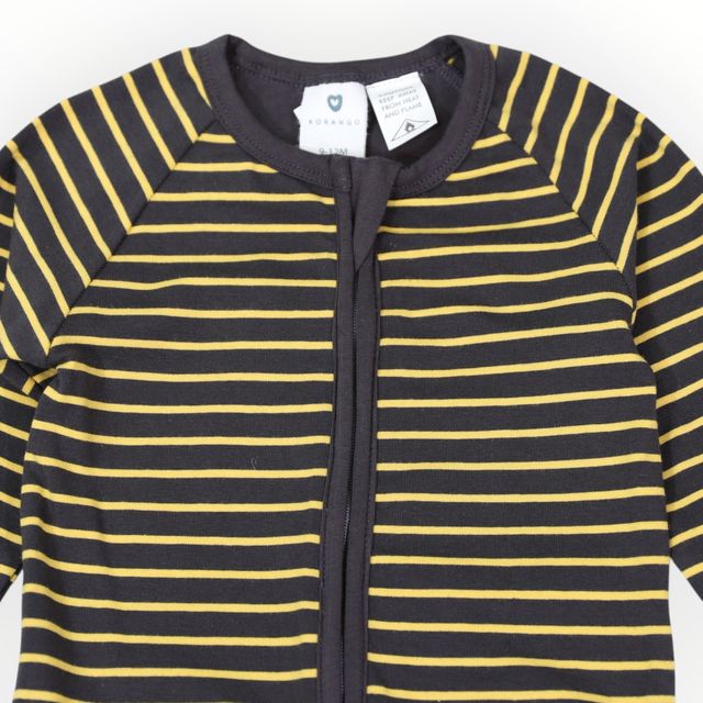 Striped Zip Cotton Romper - Charcoal