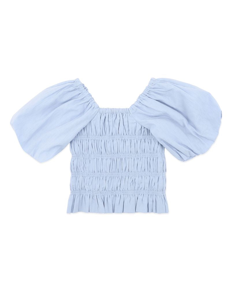 Piccolina Shirred Balloon Top - Baby Blue