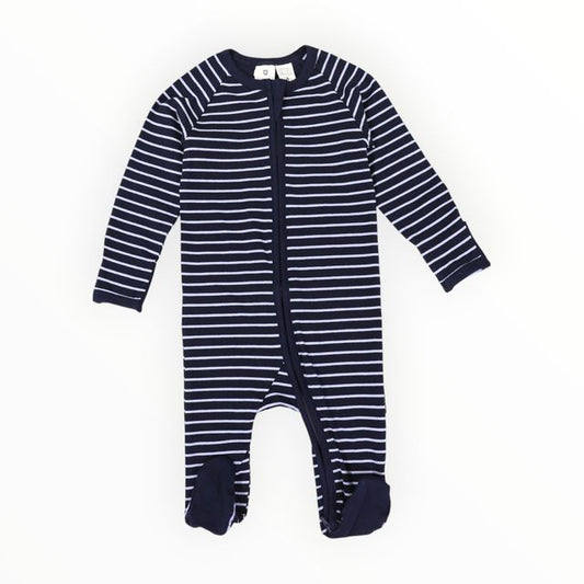 Striped Zip cotton Romper - Blue