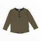 Striped Cotton Henley Top - Charcoal