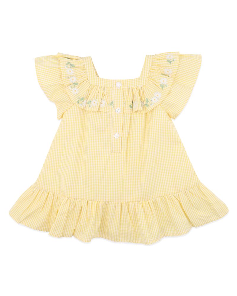 Libby Check Dress w Emb Yoke - Yellow Check