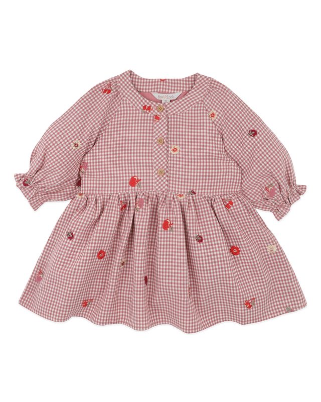 Embroidered Bloom Dress - Dusty Pink Check