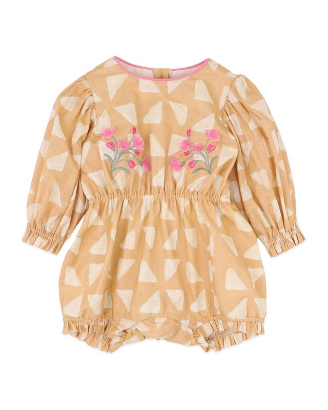 Embroidered L/S Romper - Batik Print