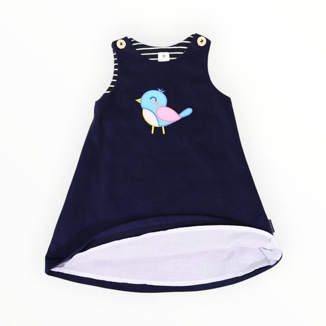 Little Wren Appliqued Cord Dress - Navy