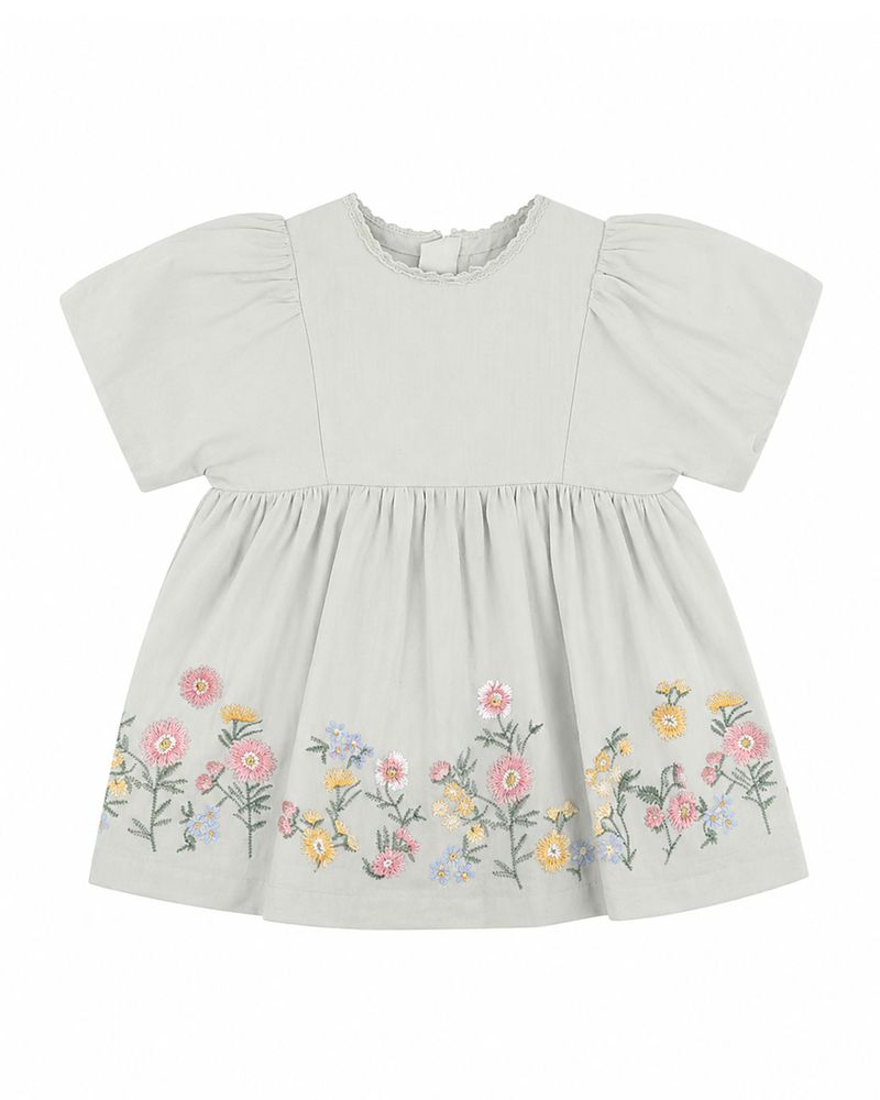 Pia Embroidered Hem Dress - Dusky Sage