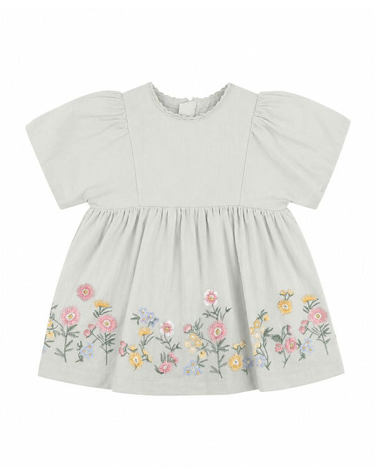 Pia Embroidered Hem Dress - Dusky Sage