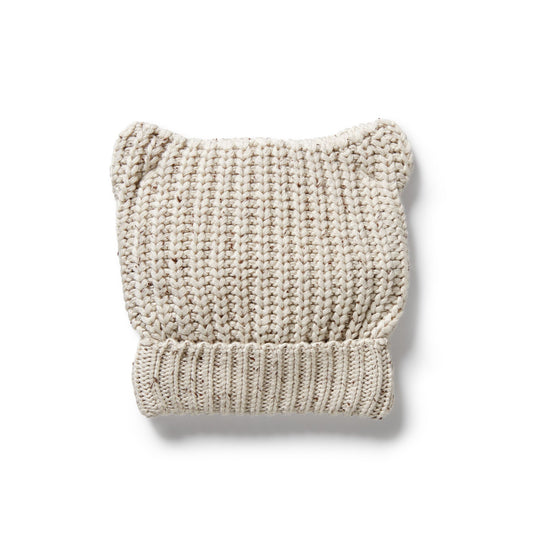Organic Knitted Bear Hat - Coco Speckle
