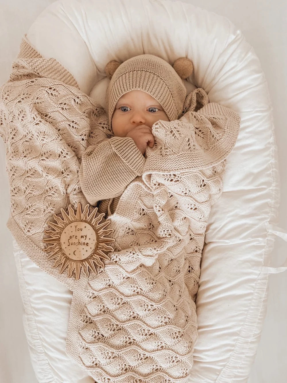 Knitted Cotton Woodlands Blanket - Honey Milk