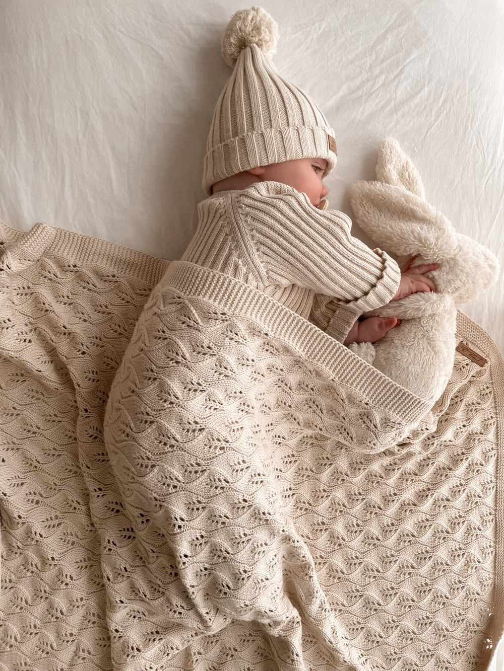 Knitted Cotton Woodlands Blanket - Honey Milk