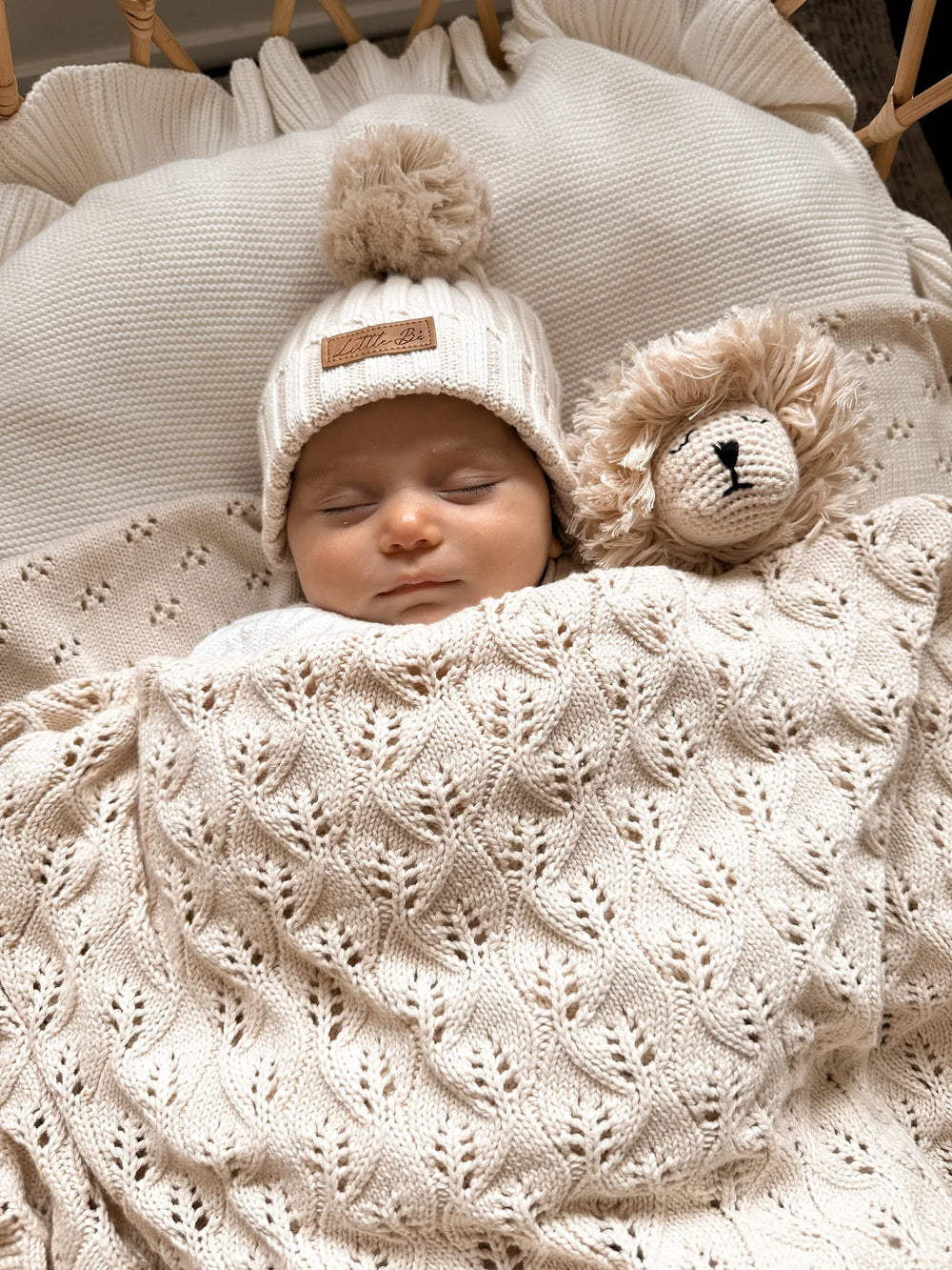 Knitted Cotton Woodlands Blanket - Honey Milk