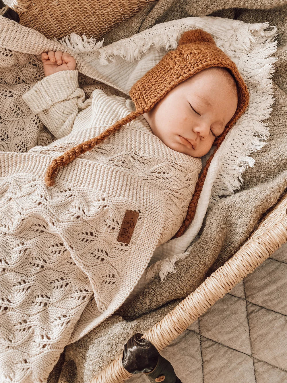 Knitted Cotton Woodlands Blanket - Honey Milk