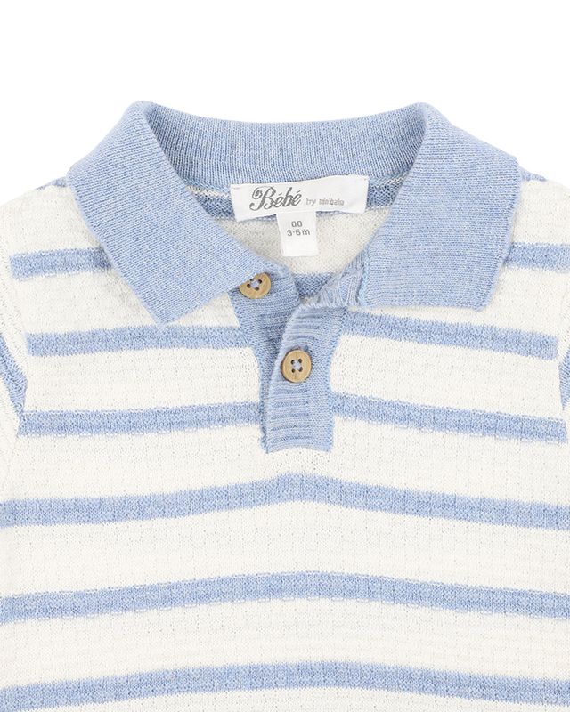 Brady Knitted Polo Romper - Blue Stripe